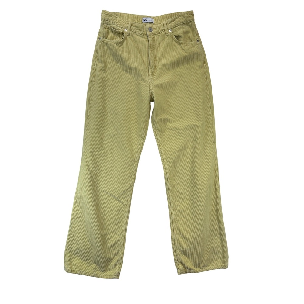 Zara Corduroy Pants Womens 12 Yellow High Rise Straight Leg 100% Cotton Solid